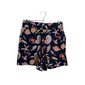 Talbots Shorts Womens XS Navy Blue Sea Life Nautical Print Pull On Cotton NWT